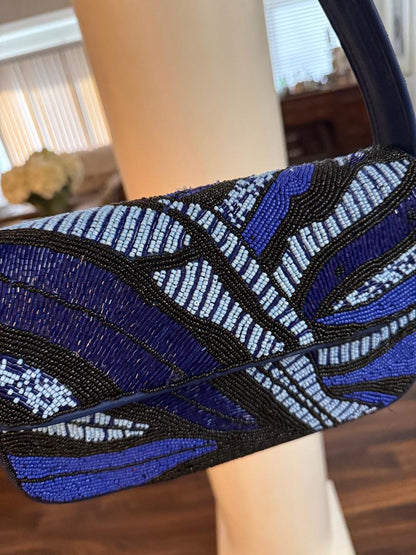 Trending Beaded Bags and Resort Collection - Blue & Black Abstract America & Beyond Shoulder Bag