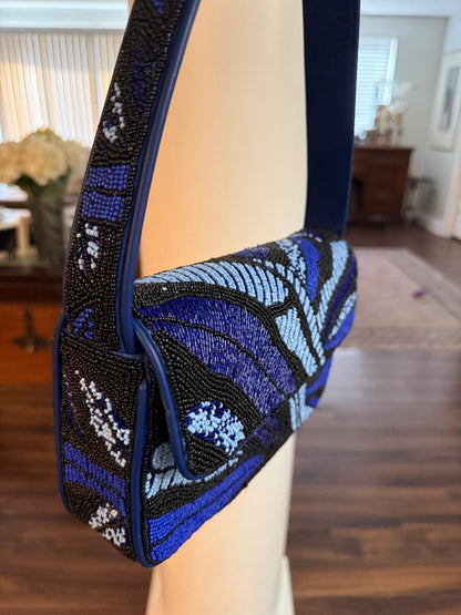 Trending Beaded Bags and Resort Collection - Blue & Black Abstract America & Beyond Shoulder Bag