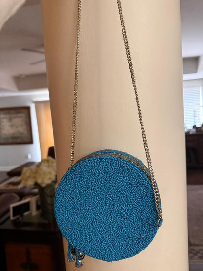 Trending Beaded Bags and Resort Collection - Blue Sardine Caviar Round Crossbody