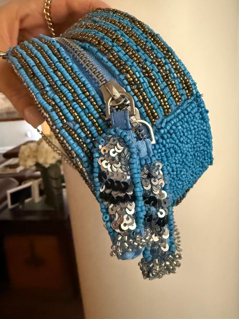 Trending Beaded Bags and Resort Collection - Blue Sardine Caviar Round Crossbody