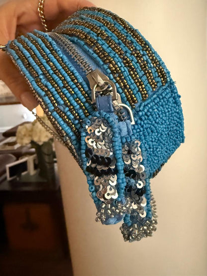 Trending Beaded Bags and Resort Collection - Blue Sardine Caviar Round Crossbody