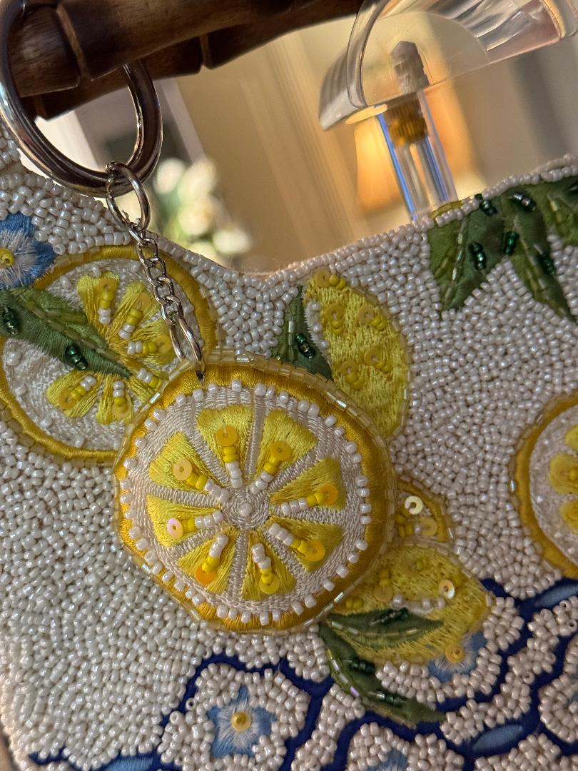Trending Beaded Bags and Resort Collection - Blue Lemon Beaded Bamboo Clutch