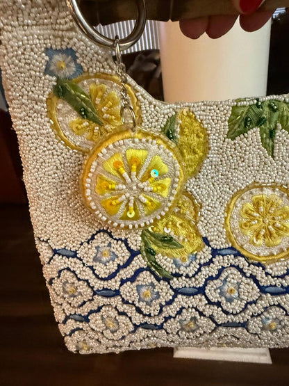 Trending Beaded Bags and Resort Collection - Blue Lemon Beaded Bamboo Clutch