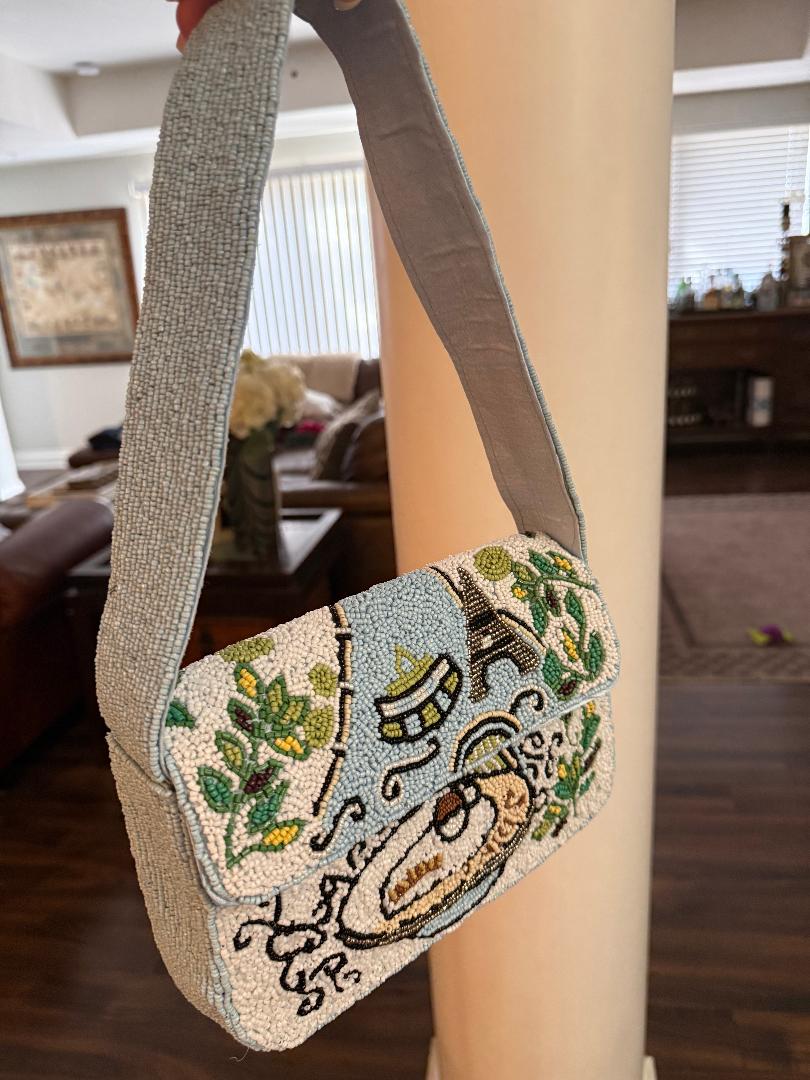 Trending Beaded Bags and Resort Collection - Sol Mer Blue Paris Beaded Shoulder Bag