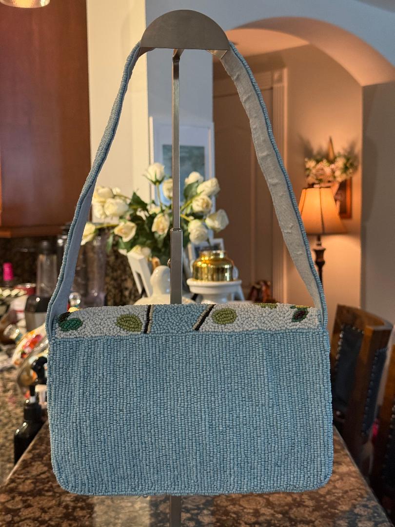 Trending Beaded Bags and Resort Collection - Sol Mer Blue Paris Beaded Shoulder Bag