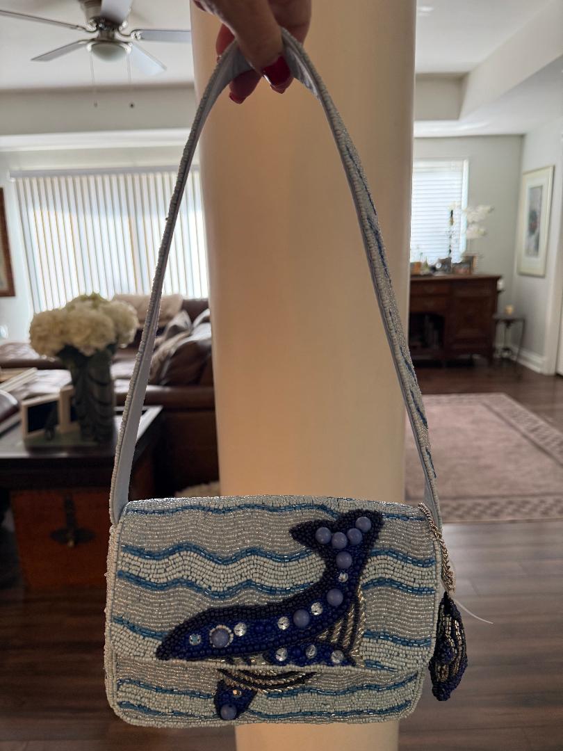 Trending Beaded Bags and Resort Collection - Blue Whale Shoulder Bag with Matching Bag Charm