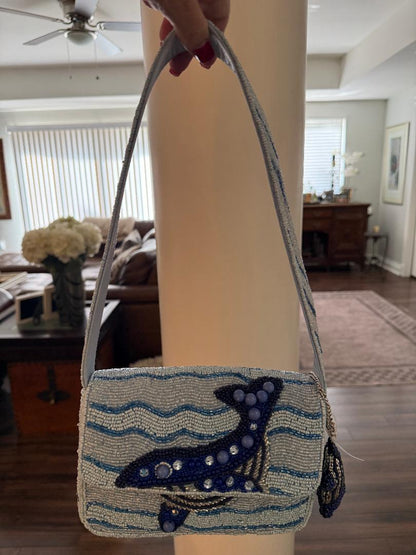 Trending Beaded Bags and Resort Collection - Blue Whale Shoulder Bag with Matching Bag Charm