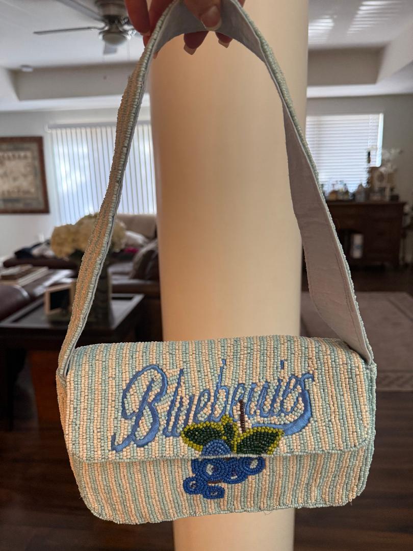 Trending Beaded Bags and Resort Collection - Sol Mer Blueberry Beaded Shoulder Bag