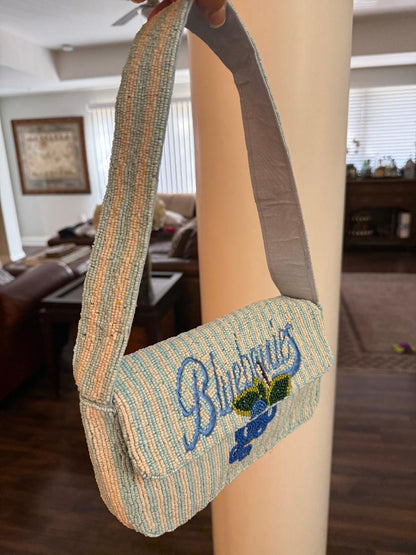Trending Beaded Bags and Resort Collection - Sol Mer Blueberry Beaded Shoulder Bag