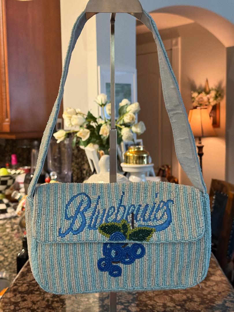 Trending Beaded Bags and Resort Collection - Sol Mer Blueberry Beaded Shoulder Bag