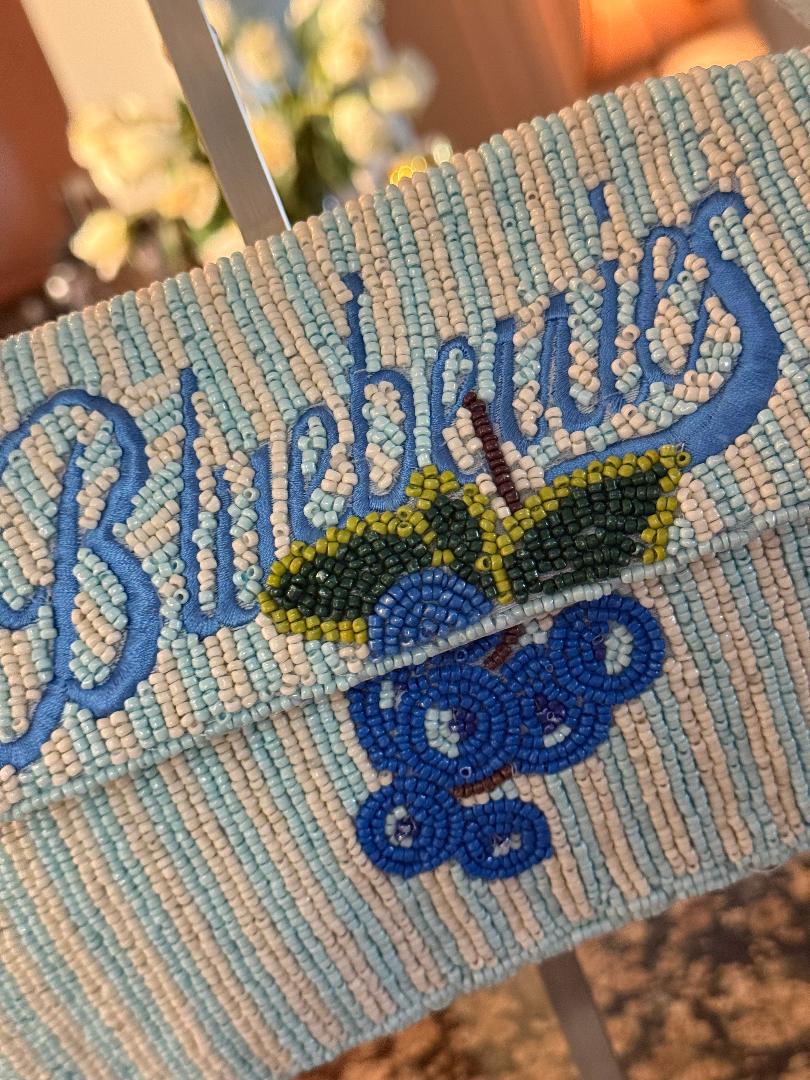 Trending Beaded Bags and Resort Collection - Sol Mer Blueberry Beaded Shoulder Bag