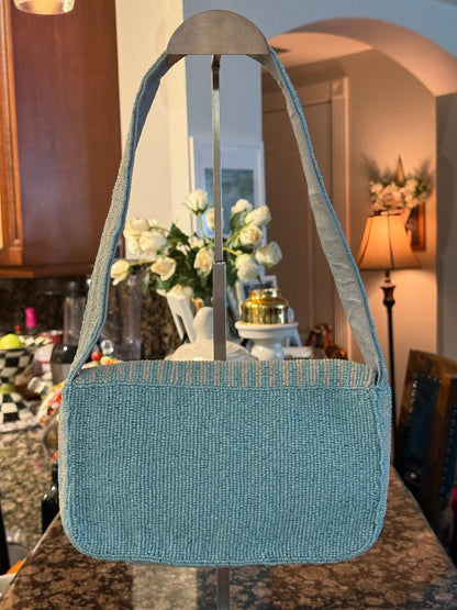 Trending Beaded Bags and Resort Collection - Sol Mer Blueberry Beaded Shoulder Bag