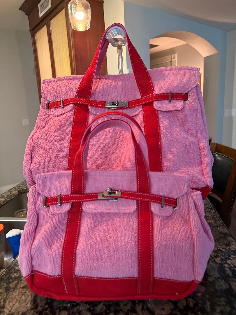 Trending Beaded Bags and Resort Collection - BOATKIN MEDIUM Pink/Red Terry Cloth Tote Bag