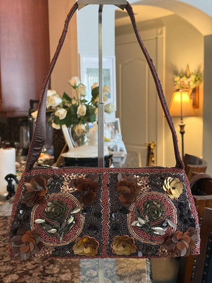 Trending Beaded Bags and Resort Collection - Brown Beaded Embellished Shoulder Bag