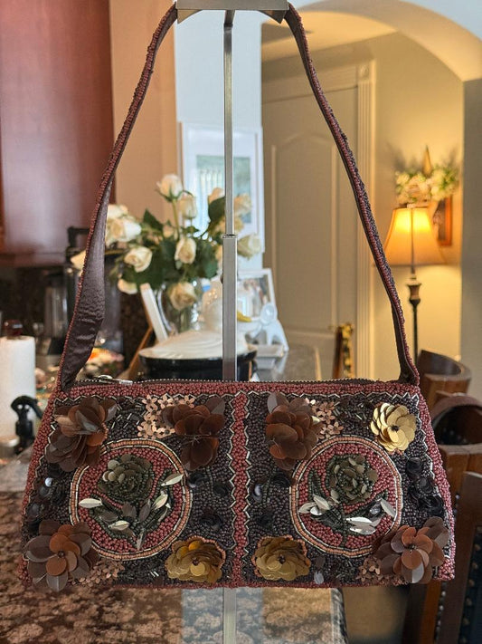 Trending Beaded Bags and Resort Collection - Brown Beaded Embellished Shoulder Bag