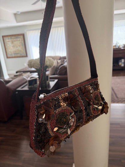 Trending Beaded Bags and Resort Collection - Brown Beaded Embellished Shoulder Bag