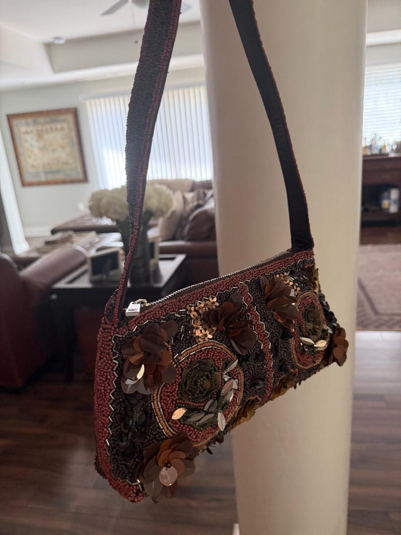 Trending Beaded Bags and Resort Collection - Brown Beaded Embellished Shoulder Bag