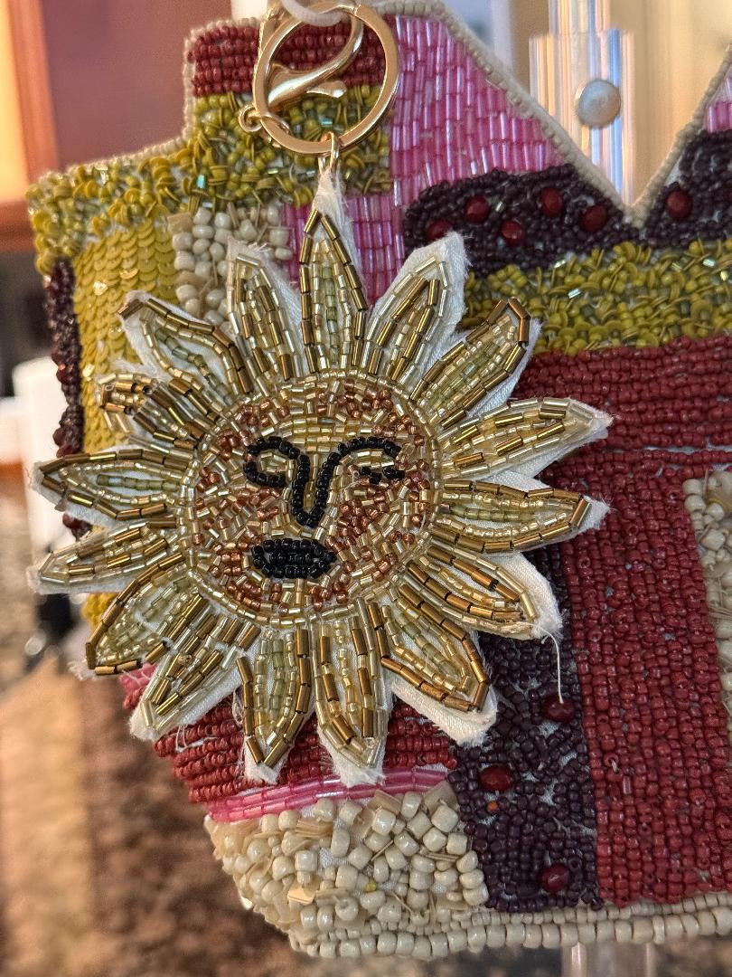 Trending Beaded Bags and Resort Collection - Patchwork Sun Beaded Top Handle Bag