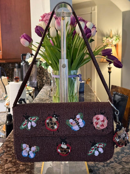 Trending Beaded Bags and Resort Collection - Brown Butterfly Bag with Bag Charm