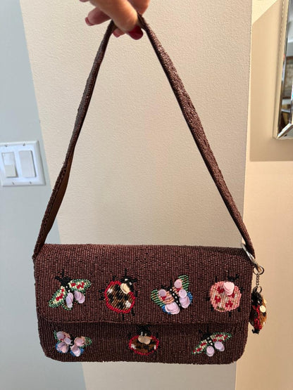 Trending Beaded Bags and Resort Collection - Brown Butterfly Bag with Bag Charm
