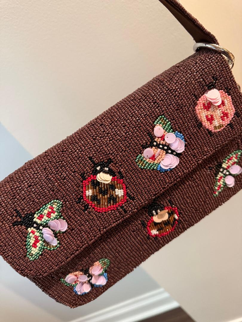 Trending Beaded Bags and Resort Collection - Brown Butterfly Bag with Bag Charm