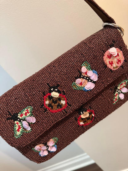 Trending Beaded Bags and Resort Collection - Brown Butterfly Bag with Bag Charm