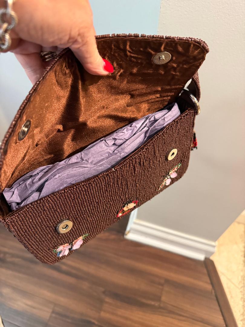 Trending Beaded Bags and Resort Collection - Brown Butterfly Bag with Bag Charm