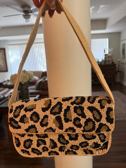 Trending Beaded Bags and Resort Collection - America & Beyond Leopard Beaded Shoulder Bag