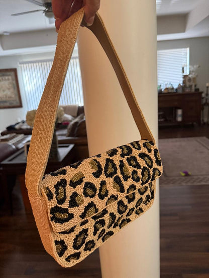 Trending Beaded Bags and Resort Collection - America & Beyond Leopard Beaded Shoulder Bag