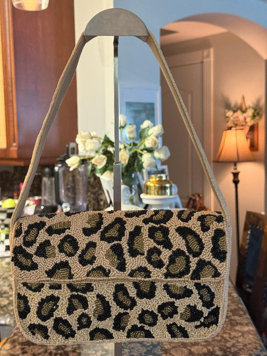 Trending Beaded Bags and Resort Collection - America & Beyond Leopard Beaded Shoulder Bag