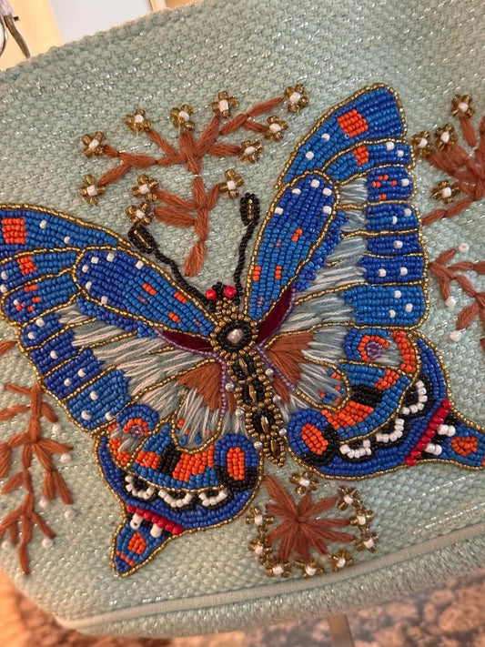 Trending Beaded Bags and Resort Collection - America & Beyond Blue Butterfly Beaded Tote