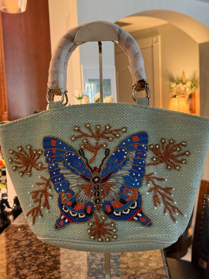 Trending Beaded Bags and Resort Collection - America & Beyond Blue Butterfly Beaded Tote