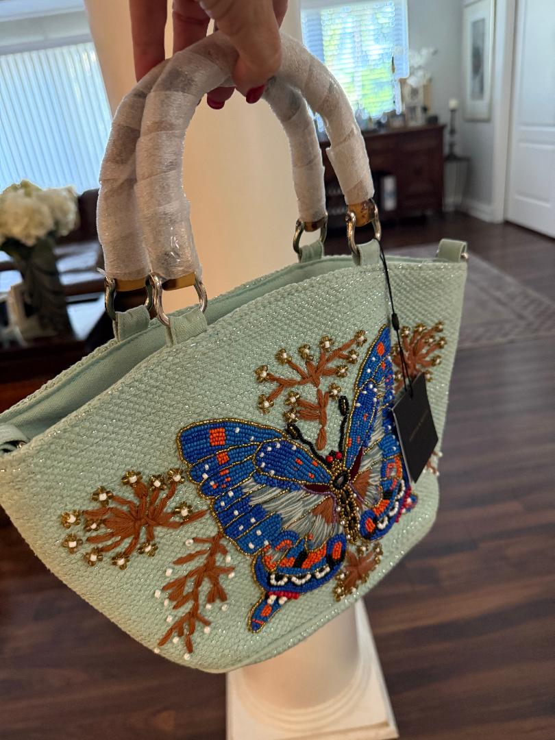 Trending Beaded Bags and Resort Collection - America & Beyond Blue Butterfly Beaded Tote