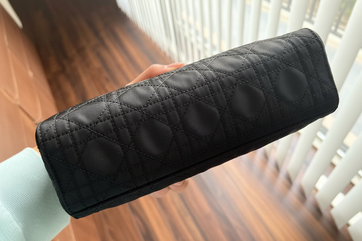 Pre-Owned Christian Dior Vintage Lady Dior Cannage Quilted Nylon Medium Black Silver Hardware | Authenticated | Good Condition