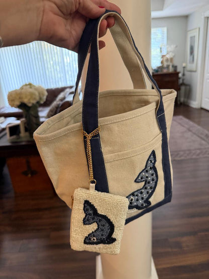 Trending Beaded Bags and Resort Collection - Canvas Beaded Whale Tote with Coin Purse