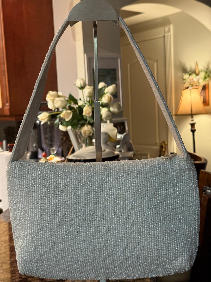 Trending Beaded Bags and Resort Collection - Fancy Cats White Beaded Shoulder Bag