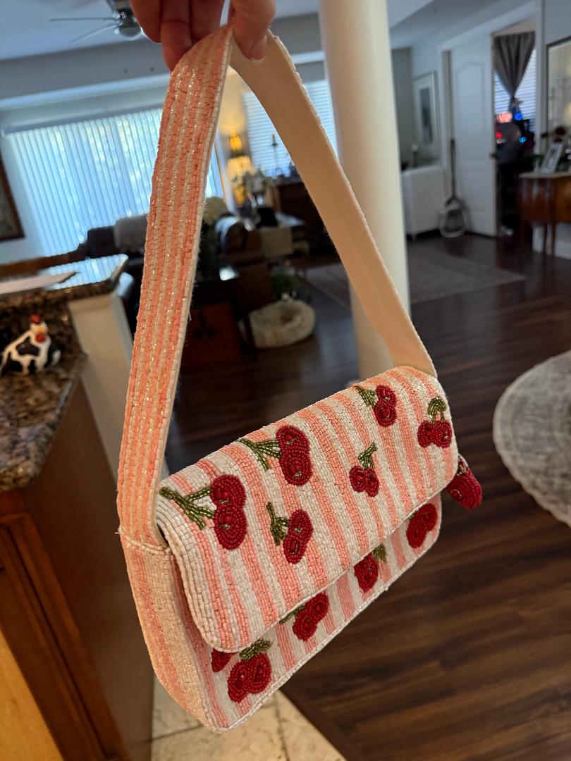 Trending Beaded Bags and Resort Collection - Cherry Beaded Shoulder Bag
