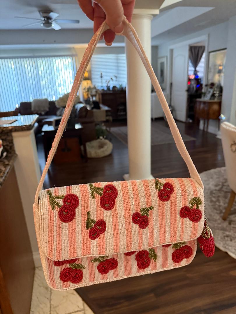 Trending Beaded Bags and Resort Collection - Cherry Beaded Shoulder Bag