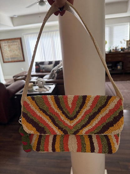 Trending Beaded Bags and Resort Collection - Chevron Stripes with Olives Bag Charm Beaded Shoulder Bag