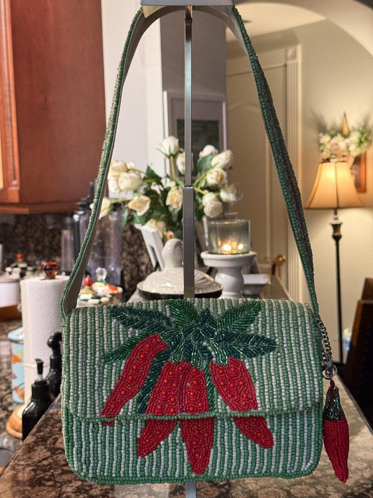Trending Beaded Bags and Resort Collection - Chili Peppers Beaded Shoulder Bag
