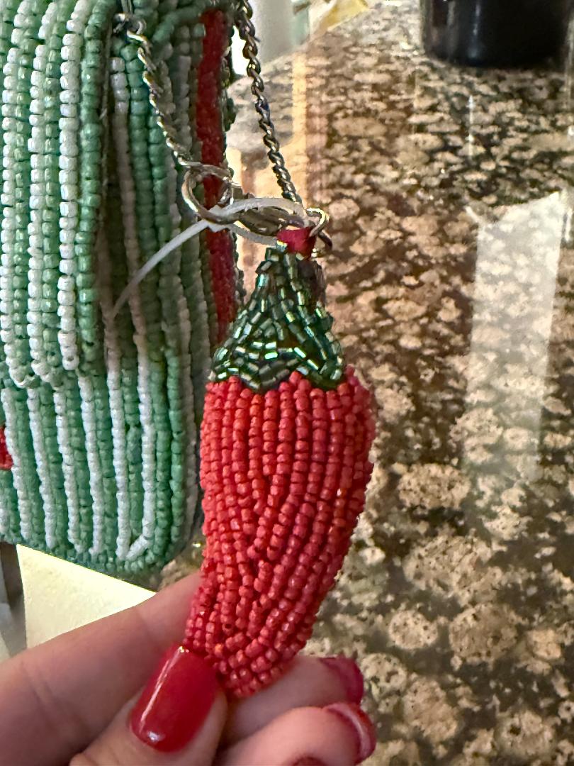 Trending Beaded Bags and Resort Collection - Chili Peppers Beaded Shoulder Bag