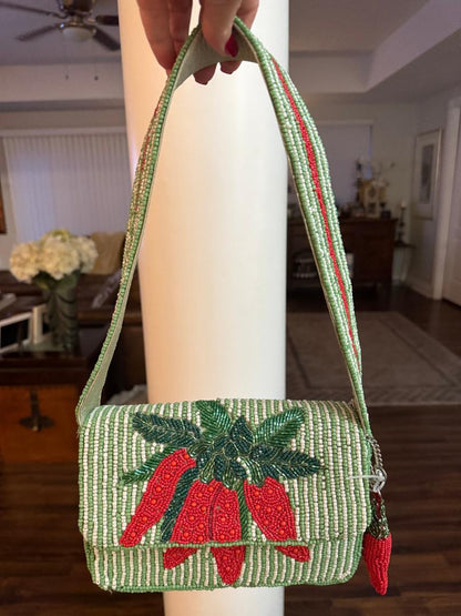Trending Beaded Bags and Resort Collection - Chili Peppers Beaded Shoulder Bag