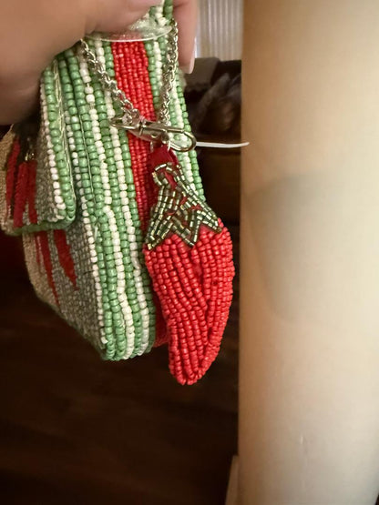 Trending Beaded Bags - Chili Pepper Red and Green Striped