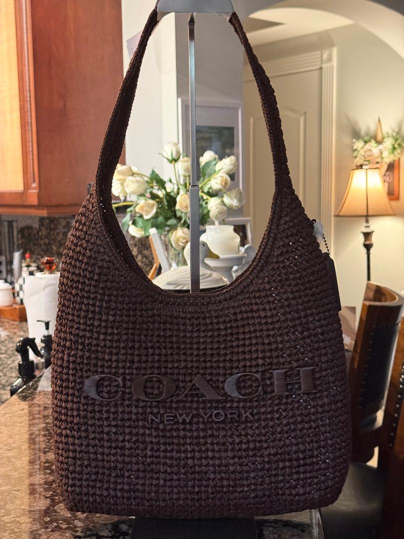 Trending Beaded Bags and Resort Collection - COACH Brown Raffia Shoulder Bag