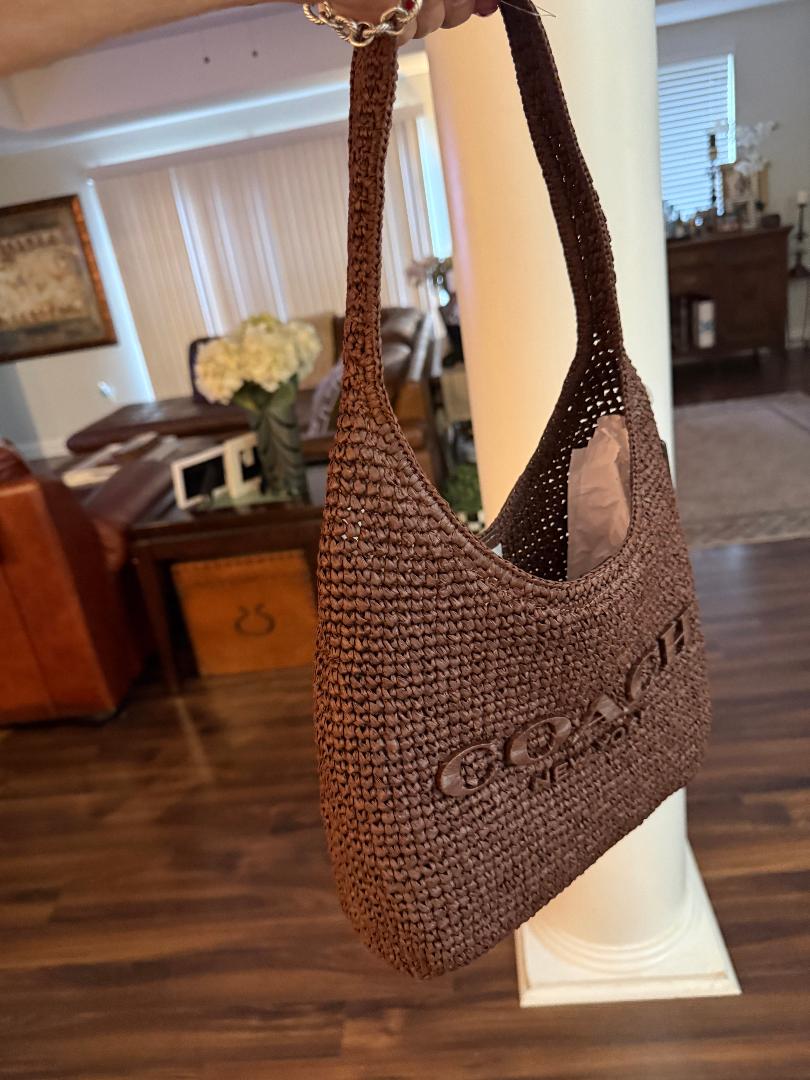 Trending Beaded Bags and Resort Collection - COACH Brown Raffia Shoulder Bag