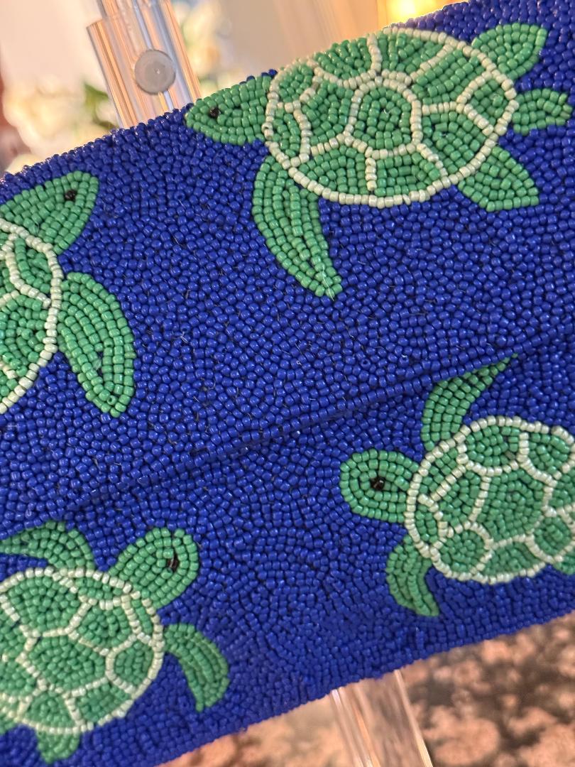 Trending Beaded Bags and Resort Collection - Cobalt Blue Sea Turtle Beaded Shoulder Bag