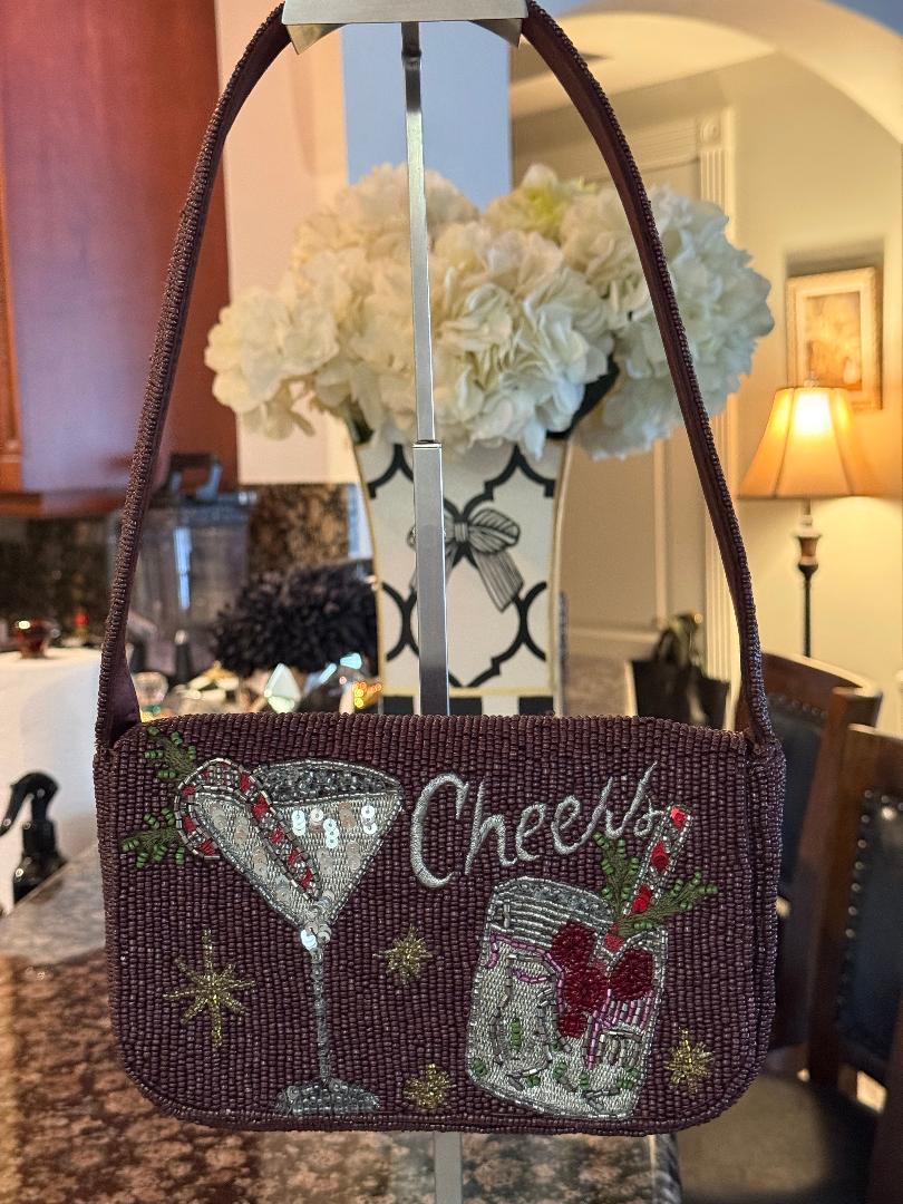 Trending Beaded Bags and Resort Collection - Holiday Martini Cocktail Beaded Shoulder Bag