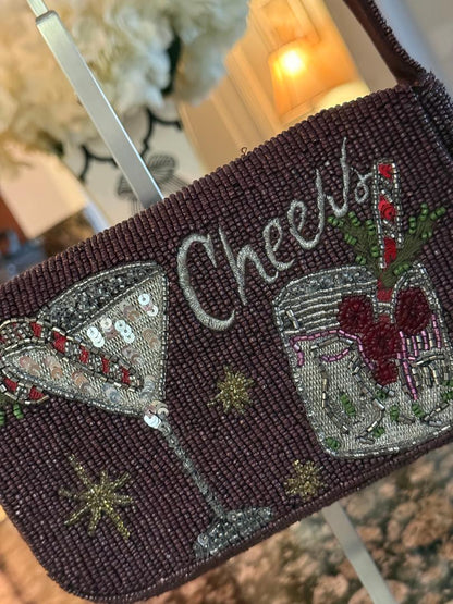 Trending Beaded Bags and Resort Collection - Holiday Martini Cocktail Beaded Shoulder Bag