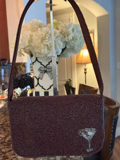 Trending Beaded Bags and Resort Collection - Holiday Martini Cocktail Beaded Shoulder Bag