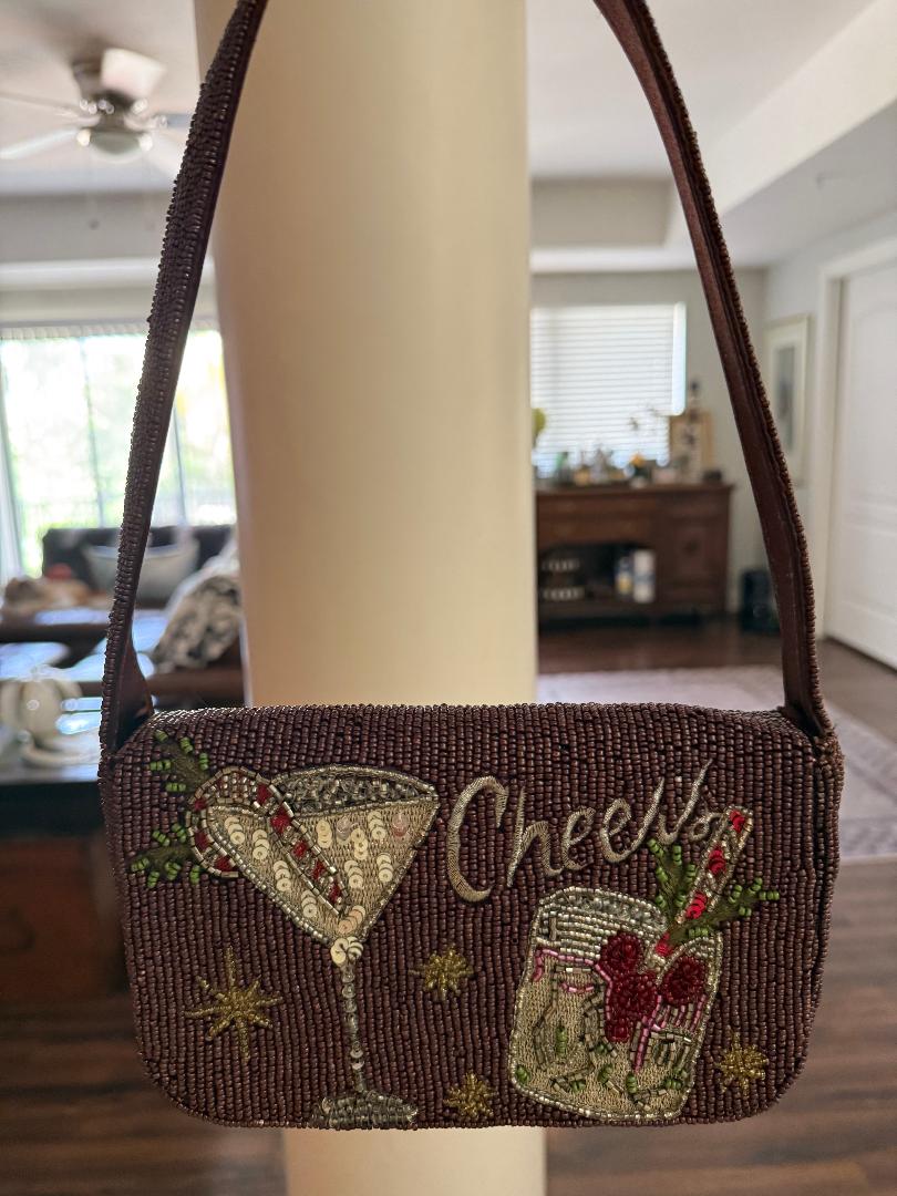 Trending Beaded Bags and Resort Collection - Holiday Martini Cocktail Beaded Shoulder Bag